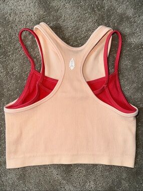 Free People Movement Free Throw Double Layer Cropped Workout Tank in Cream/Coral